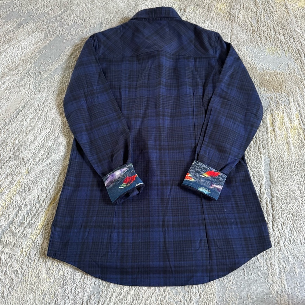 Pladra Every Day Flannel Shirt Anadromous Blue fishing button front plaid small - Picture 11 of 12